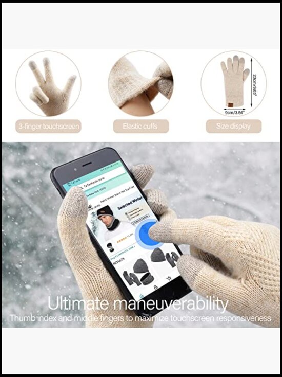 Winter Knit Beanie Hat Long Scarf Touchscreen Gloves Set Fleece Lined main image 5